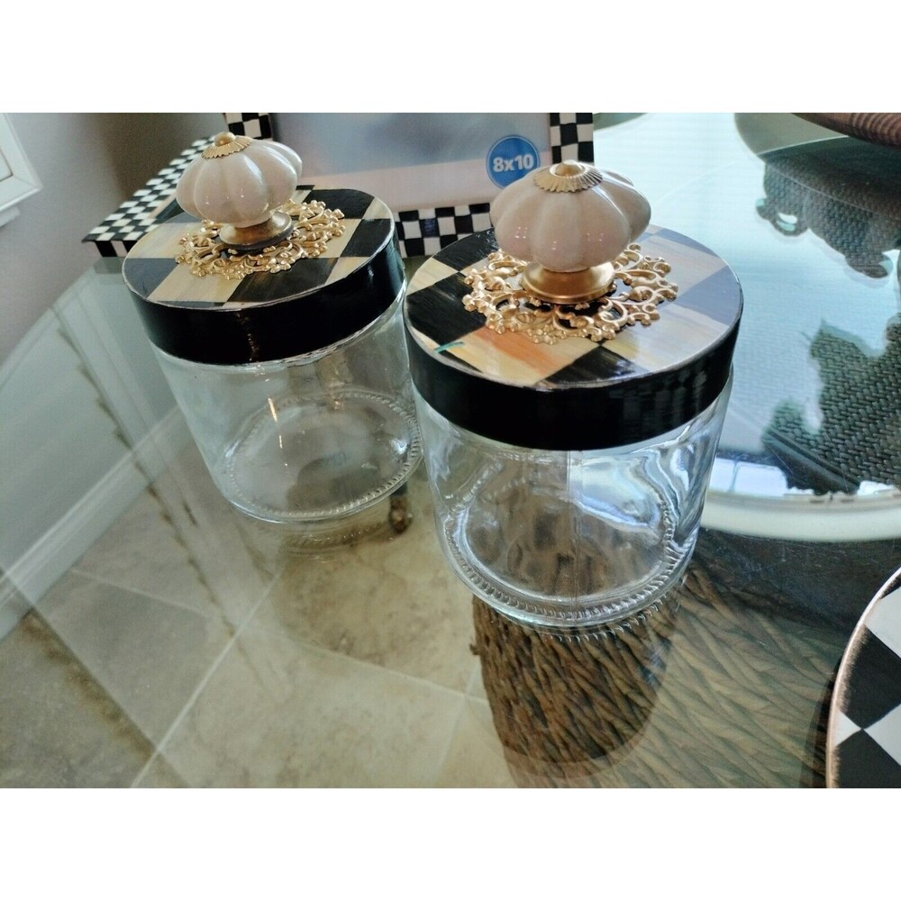 Elegant Black and White Checkered Glass Canister Set